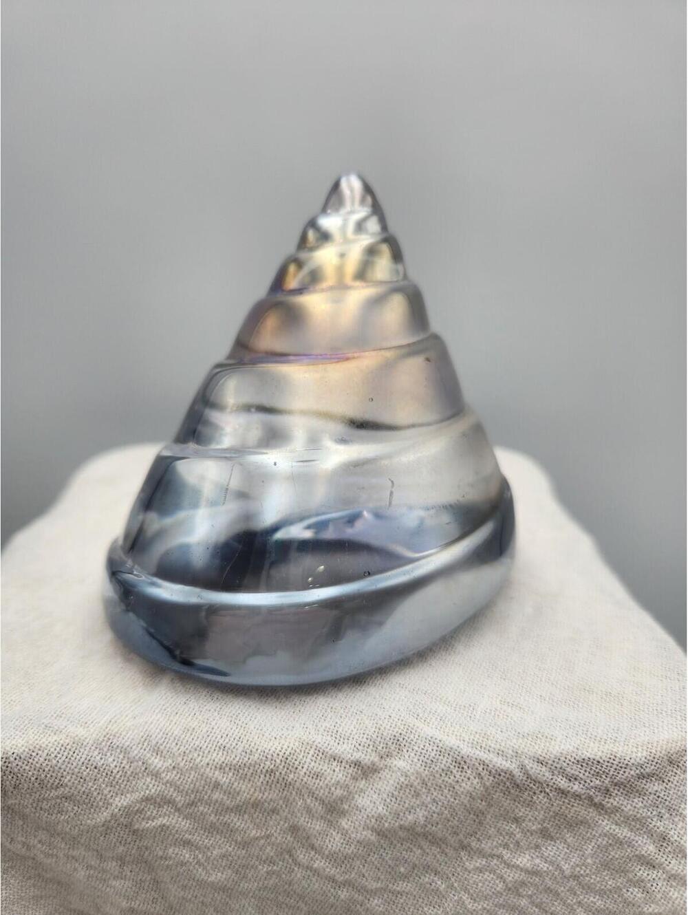 Iridescent Glass Snail Shell Figurine Art Sculpture Paperweight Spiral Cone B1